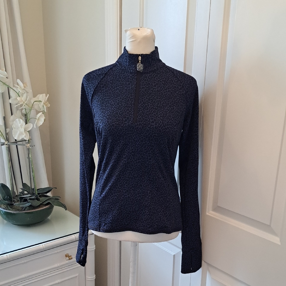 NWOT Lilly Pulitzer Womens Sur Mer 1/4 Zip Navy Leopard Print Rashguard UPF50 SM